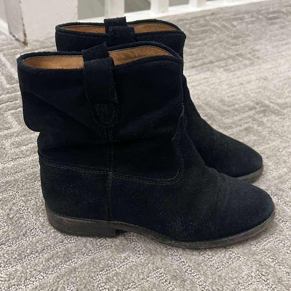 Isabel Marant Crisi Flat Ankle Boots Booties Womens 35 US 5 Black Suede Slouch
